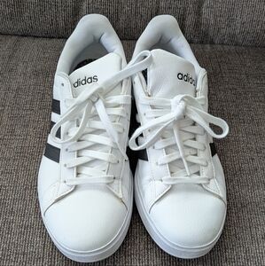 Adidas White Sneakers with Black Stripes